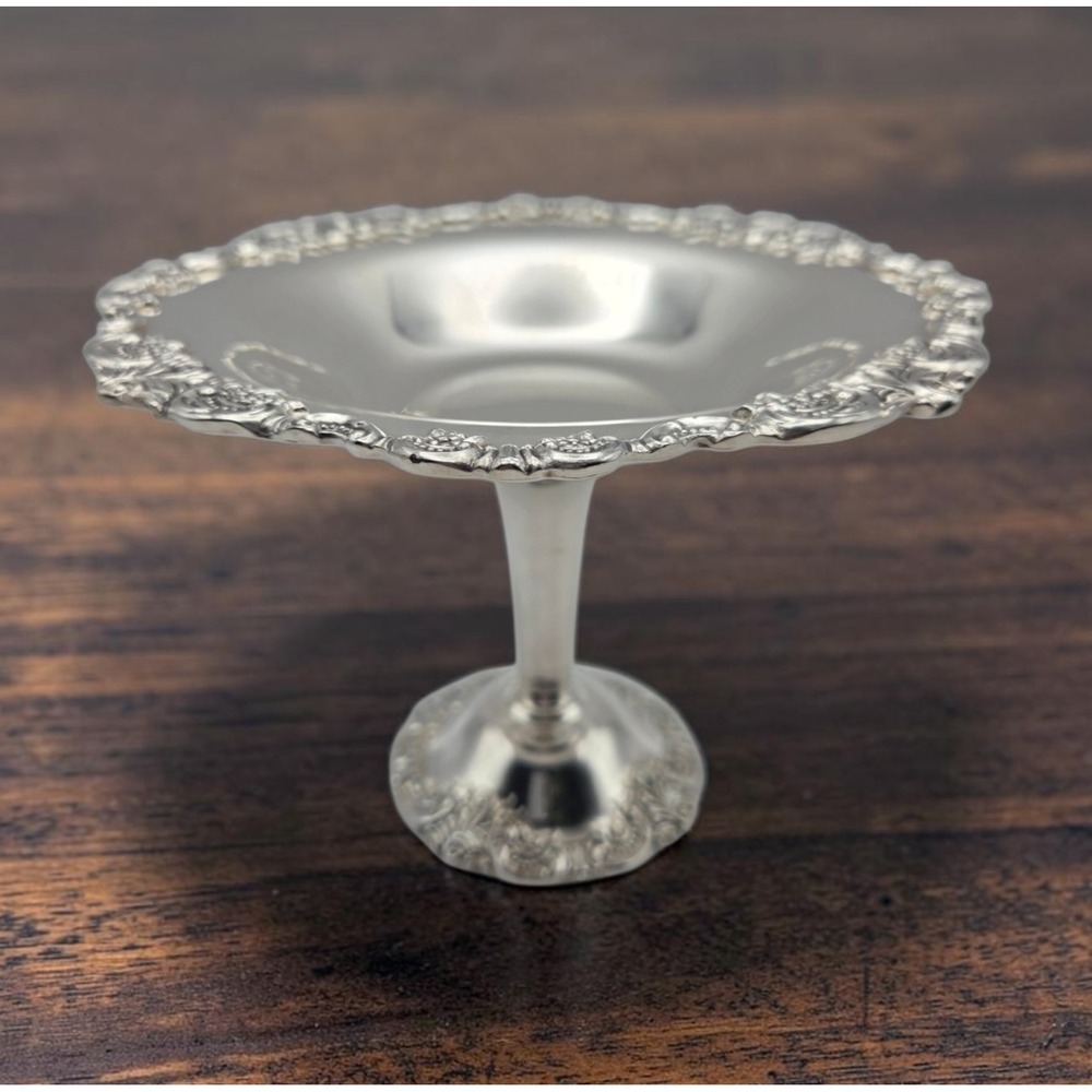 Vintage Wallace Baroque Silverplate Compote Candy Dish Footed Bowl Ornate